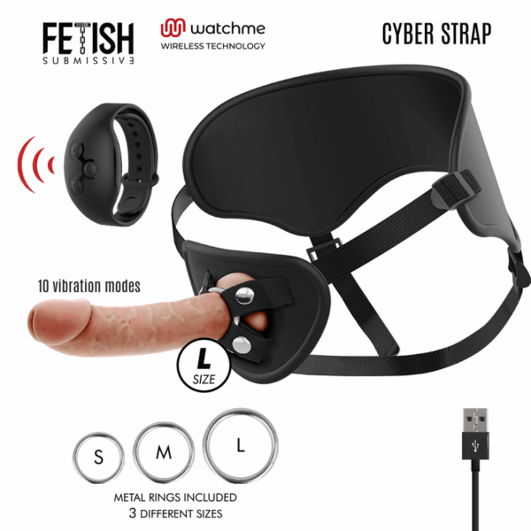 FETISH SUBMISSIVE CYBER STRAP - ARNÉS CON DILDO CONTROL REMOTO TECNOLOGÍA WATCHME L - Imagen 2