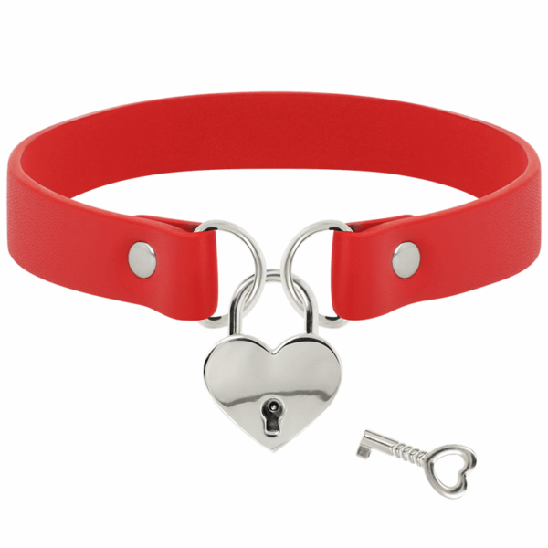 COQUETTE CHIC DESIRE - COLLAR CUERO VEGANO ROJO ACCESORIO CORAZÓN CON LLAVE - Imagen 3