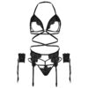 LEG AVENUE SET CUATRO PIEZAS SUJETADOR, LIGUERO, TANGA Y PUÑOS TALLA UNICA - NEGRO - Imagen 5