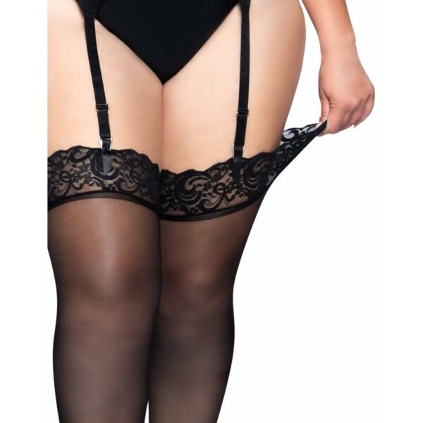 LEG AVENUE - OUTLET - MEDIAS DE NYLON NEGRAS CON ENCAJE SUPERIOR PLUS - Imagen 3