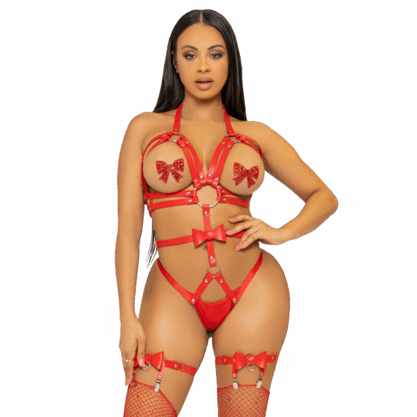 LEG AVENUE - KINK TEDDY ARNÉS CON TACHUELAS TALLA S - ROJO