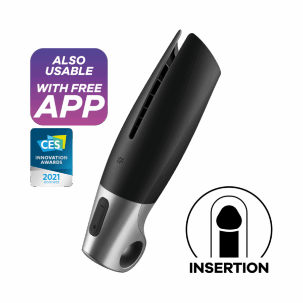 SATISFYER - POWER MASTURBATOR NEGRO Y PLATA