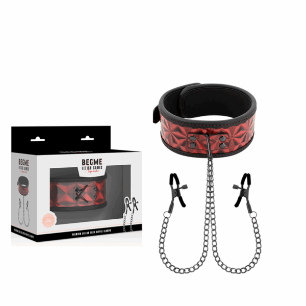BEGME - RED EDITION COLLAR CON CADENAS Y PINZAS PEZONES CON FORRO DE NEOPRENO - Imagen 2