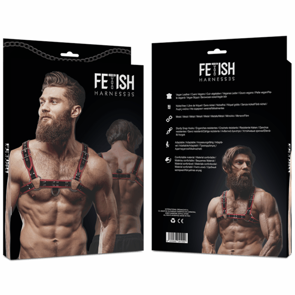 FETISH SUBMISSIVE ATTITUDE - ARNÉS ECOPIEL PECHO HOMBRE NEGRO/ROJO - Imagen 2