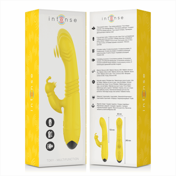 INTENSE - TOKY VIBRADOR MULTIFUNCIÓN RECARGABLE UP  DOWN CON ESTIMULADOR DE CLITORIS AMARILLO - Imagen 5
