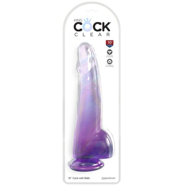 KING COCK - CLEAR DILDO CON TESTÍCULOS 19 CM MORADO - Imagen 2