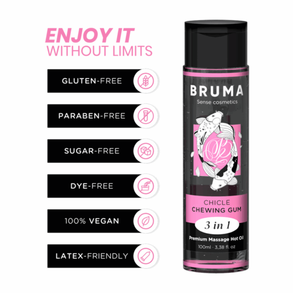 BRUMA - ACEITE DE MASAJE PREMIUM EFECTO CALOR SABOR CHICLE 3 EN 1 - 100 ML - Imagen 3