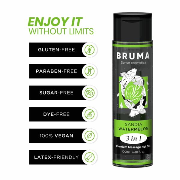 BRUMA - ACEITE DE MASAJE PREMIUM EFECTO CALOR SABOR SANDÍA 3 EN 1 - 100 ML - Imagen 3