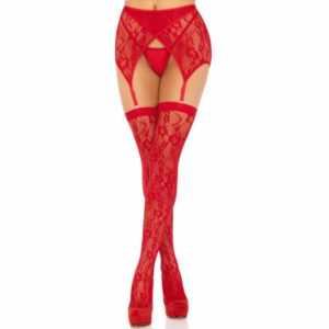 LEG AVENUE - MEDIAS ENCAJE  LIGUERO ROJO