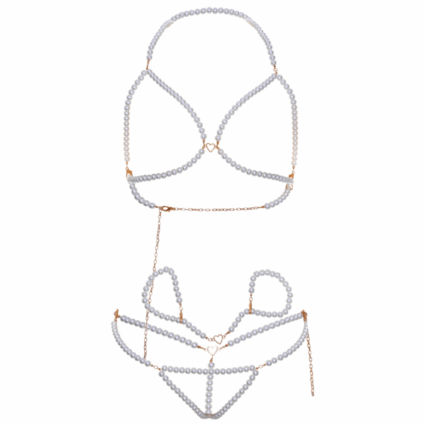 LEG AVENUE - SET SUJETADOR MUÑEQUERAS  TANGA PERLA - Imagen 5