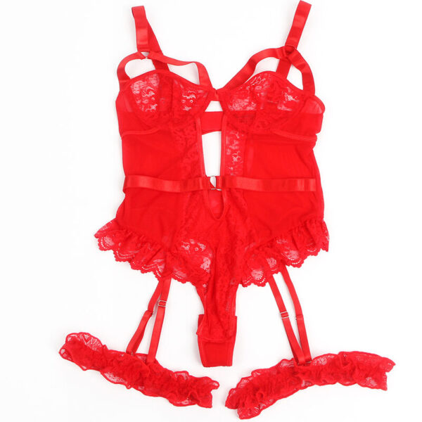 SUBBLIME - TEDDY CON LIGA DETALLE ENCAJE Y TIRAS ROJO S/M - Imagen 3