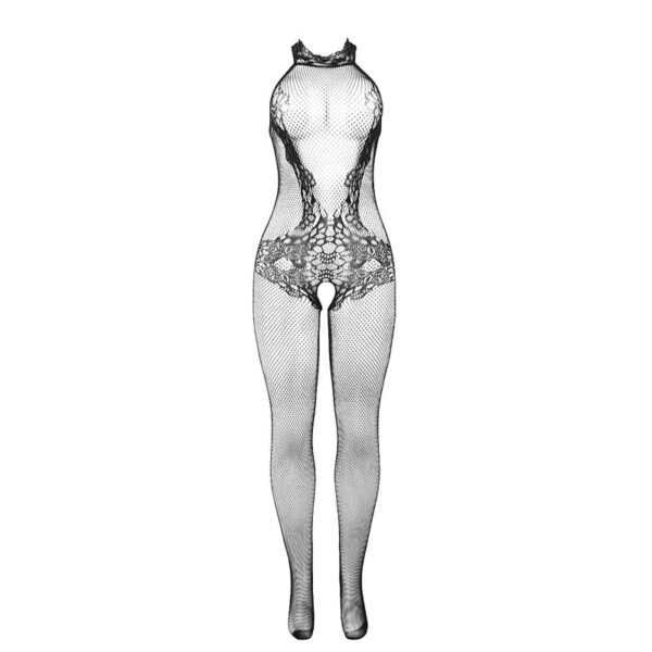 SUBBLIME - 951801 BODYSTOCKING CROTCHLESS DE REJILLA Y ENCAJE CON CUELLO ALTO NEGRO TALLA ÚNICA - Imagen 5