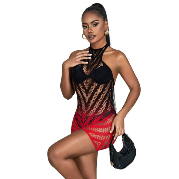 SUBBLIME - 952242 VESTIDO DE REJILLA ELÁSTICO DEGRADADO ROJO Y NEGRO TALLA ÚNICA - Imagen 4