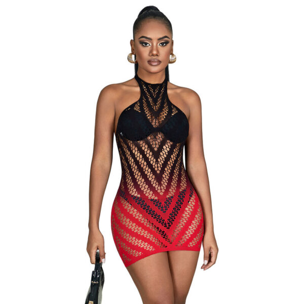 SUBBLIME - 952242 VESTIDO DE REJILLA ELÁSTICO DEGRADADO ROJO Y NEGRO TALLA ÚNICA - Imagen 3