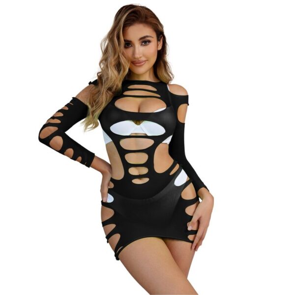 SUBBLIME - 952266 VESTIDO DE REJILLA ELÁSTICO MANGA LARGA NEGRO TALLA ÚNICA