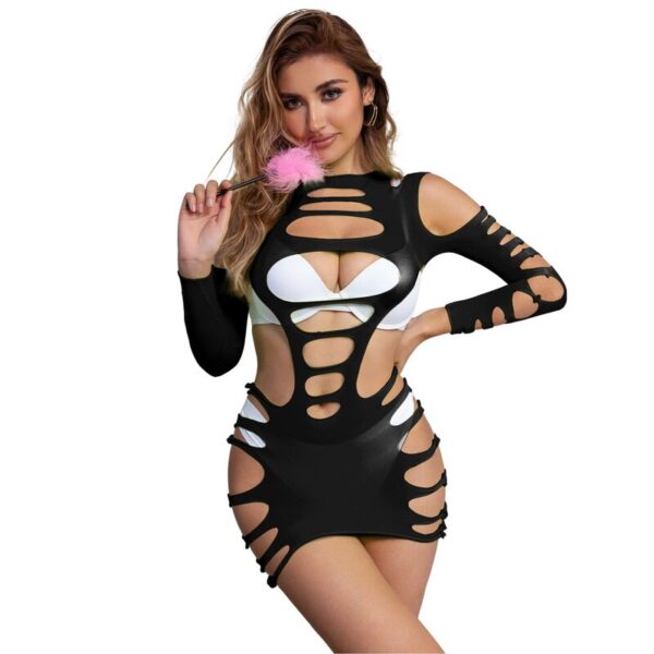 SUBBLIME - 952266 VESTIDO DE REJILLA ELÁSTICO MANGA LARGA NEGRO TALLA ÚNICA - Imagen 3