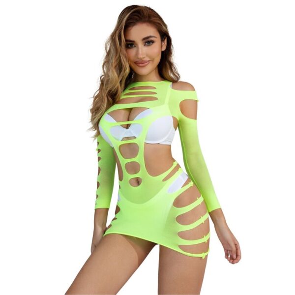 SUBBLIME - 952280 VESTIDO DE REJILLA ELÁSTICO MANGA LARGA VERDE TALLA ÚNICA - Imagen 5