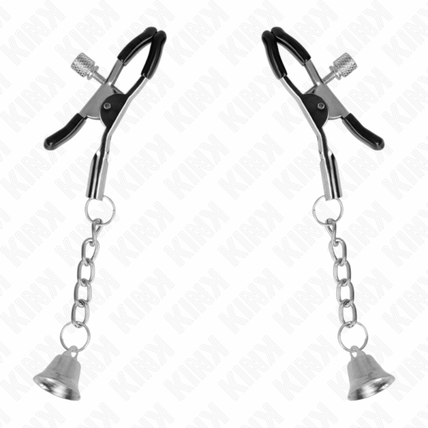 KINK - PINZAS PARA PEZONES CON COLGANTE DE CAMPANA PLATEADO 6 CM - Imagen 2