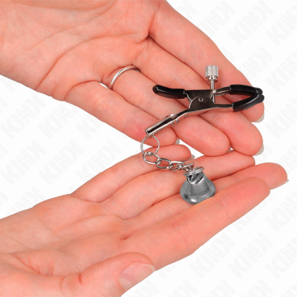 KINK - PINZAS PARA PEZONES CON COLGANTE DE CAMPANA PLATEADO 6 CM - Imagen 3