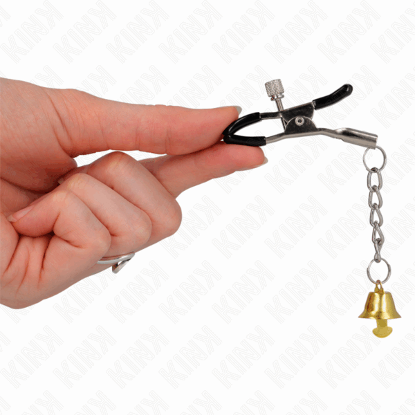 KINK - PINZAS PARA PEZONES CON COLGANTE DE CAMPANA DORADO 6 CM - Imagen 4