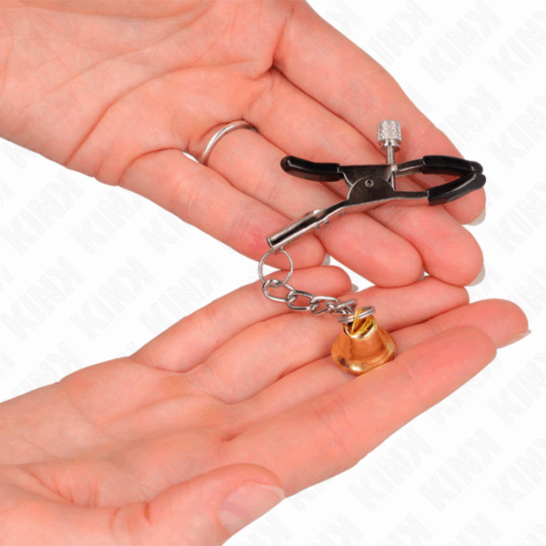 KINK - PINZAS PARA PEZONES CON COLGANTE DE CAMPANA DORADO 6 CM - Imagen 3