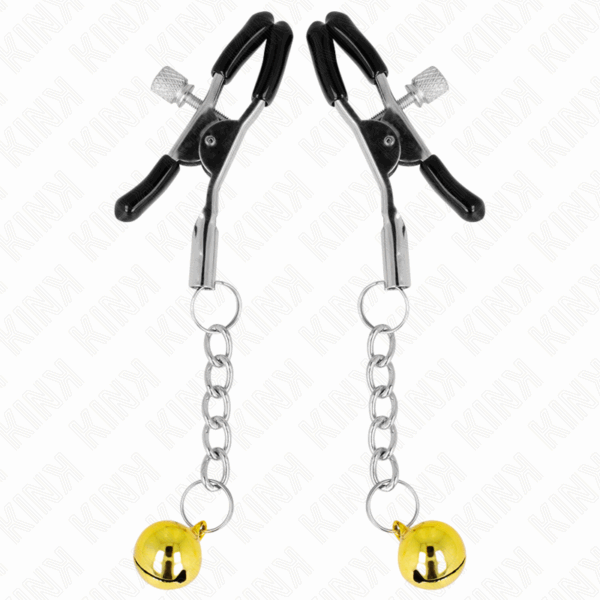 KINK - PINZAS PARA PEZONES CON COLGANTE DE CASCABEL DORADO 6 CM - Imagen 2