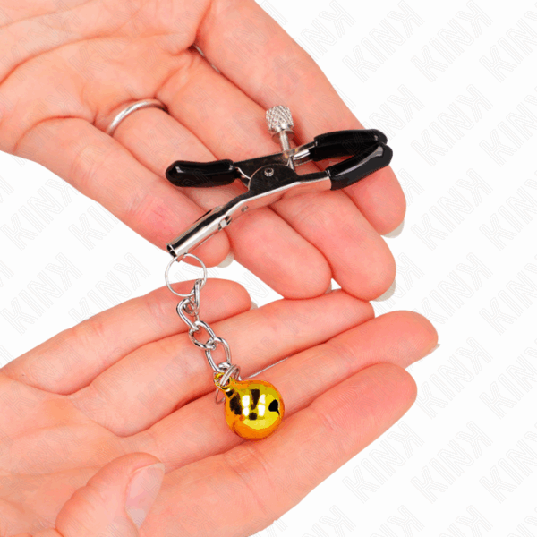 KINK - PINZAS PARA PEZONES CON COLGANTE DE CASCABEL DORADO 6 CM - Imagen 3