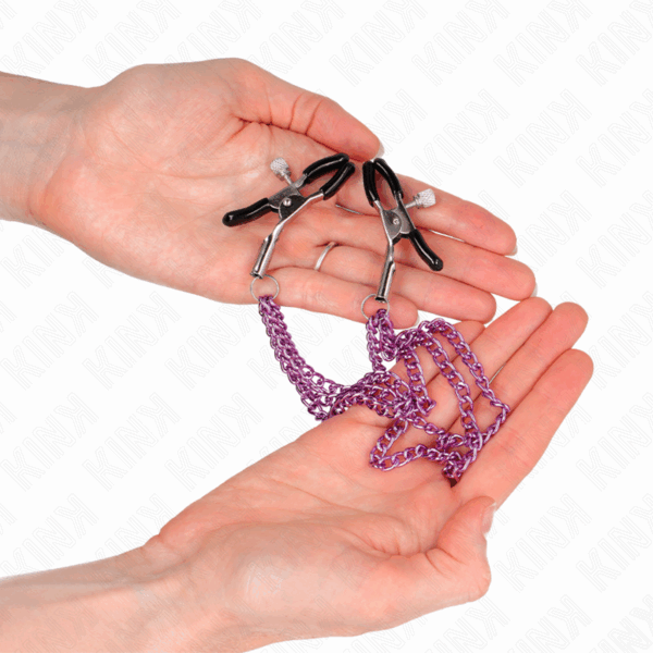 KINK - PINZAS PARA PEZONES CON TRIPLE CADENA VIOLETA 20/23/28 CM - Imagen 3