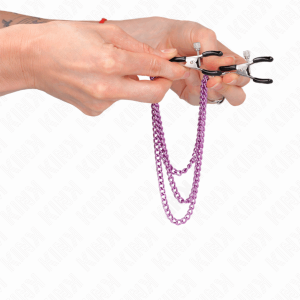 KINK - PINZAS PARA PEZONES CON TRIPLE CADENA VIOLETA 20/23/28 CM - Imagen 4