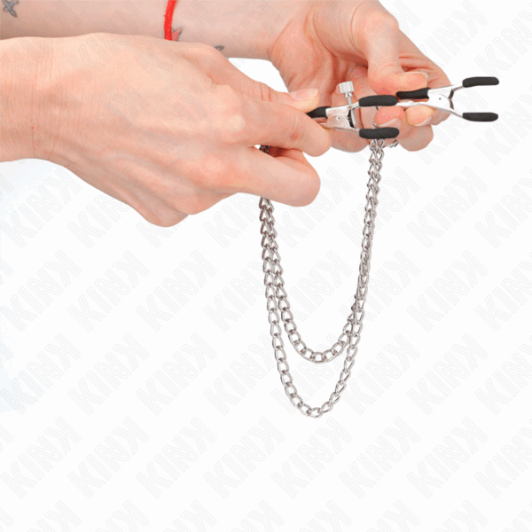 KINK - PINZAS PARA PEZONES CON DOBLE CADENA GRUESA PLATEADO 20/23 CM - Imagen 4