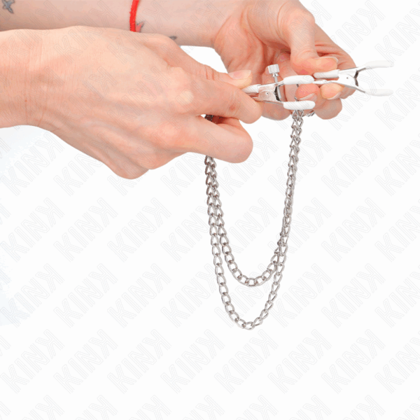 KINK - PINZAS PARA PEZONES CON DOBLE CADENA FINA PLATEADO 20/23 CM - Imagen 4