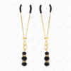 KINK - PINZAS PARA PEZONES DORADA FINA CON TRIPLE BOLA DE VIDRIO NEGRO 7 CM - Imagen 2