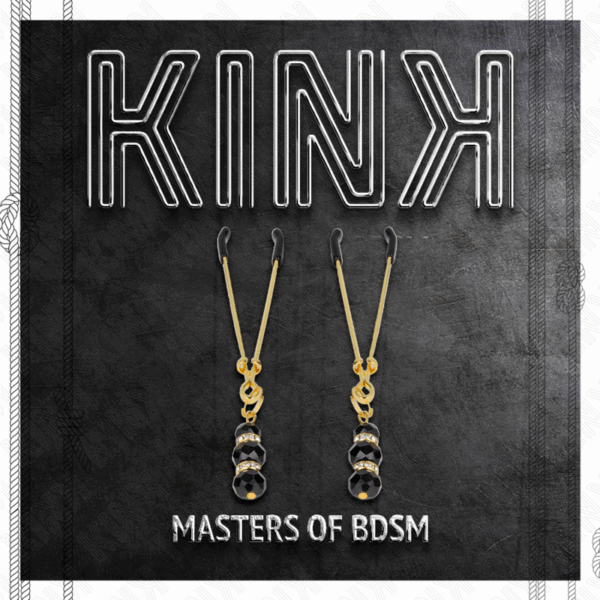 KINK - PINZAS PARA PEZONES DORADA FINA CON TRIPLE BOLA DE VIDRIO NEGRO 7 CM - Imagen 5