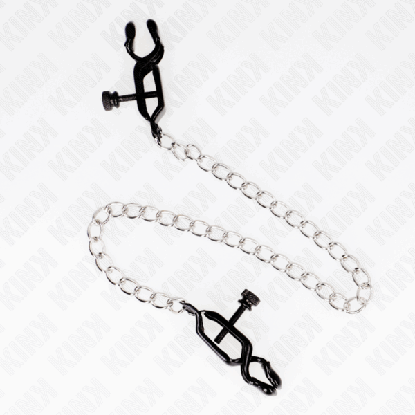 KINK - PINZAS PARA PEZONES PLANAS NEGRO CON CADENA PLATEADO 30 CM - Imagen 2
