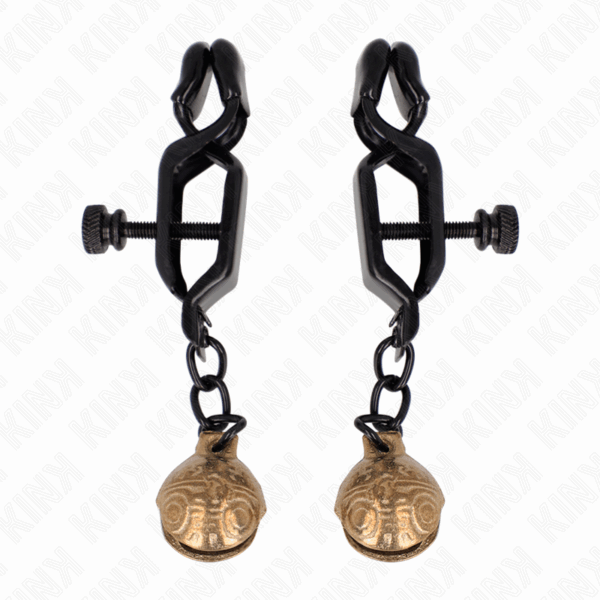 KINK - PINZAS PARA PEZONES PLANAS NEGRO CON CASCABEL 7 CM