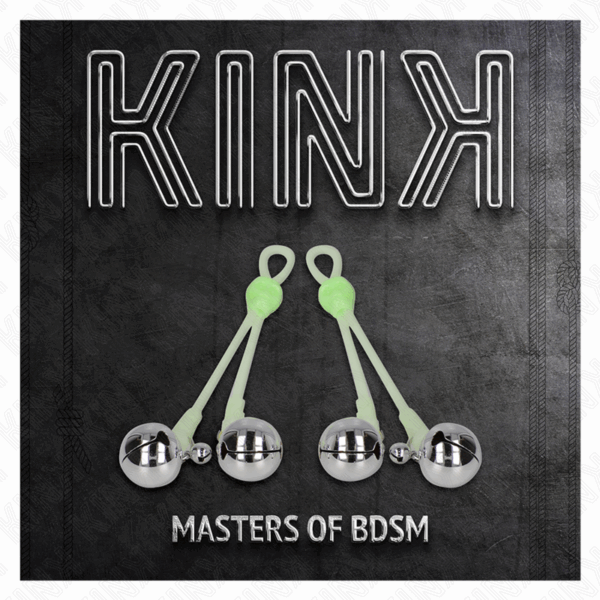 KINK - PINZAS PARA PEZONES LUMINOSAS FORMA CALABERA CON CASCABEL SONORO AJUSTABLE VERDE / PLATEADO - Imagen 5