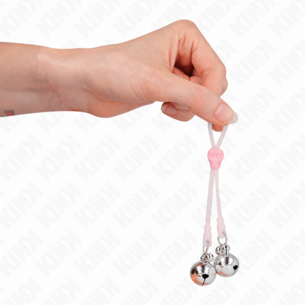 KINK - PINZAS PARA PEZONES LUMINOSAS FORMA CALABERA CON CASCABEL SONORO AJUSTABLE ROSA / PLATEADO - Imagen 4