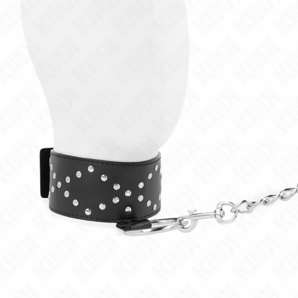 KINK - COLLAR CON CORREA 65 CM CON TACHUELAS PLATEADAS MODELO 3 AJUSTABLE 36-43 CM X 5 CM - Imagen 3