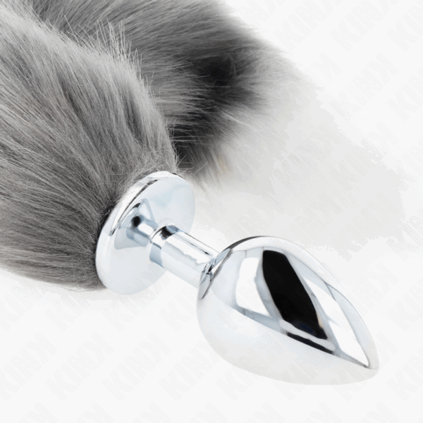 KINK - PLUG ANAL TALLA L 10 X 4 CM CON COLA SINTÉTICA 40 CM PLATEADO Y BLANCO - Imagen 4