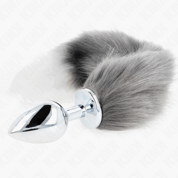 KINK - PLUG ANAL TALLA L 10 X 4 CM CON COLA SINTÉTICA 40 CM PLATEADO Y BLANCO - Imagen 3