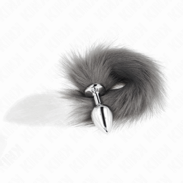 KINK - PLUG ANAL TALLA M 8 X 3.5 CM CON COLA SINTÉTICA 40 CM PLATEADO Y BLANCO - Imagen 2