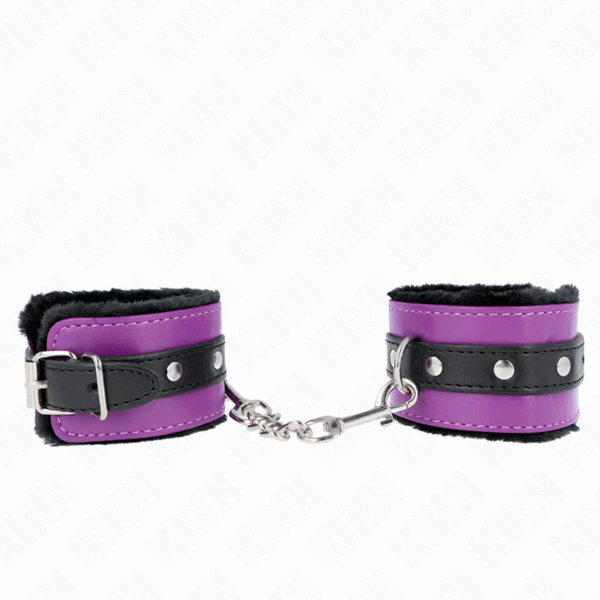 KINK - MUÑEQUERAS FORRADAS PREMIUM NEGRO CON CORREA VIOLETA / NEGRO AJUSTABLE 17-29 CM X 6 CM