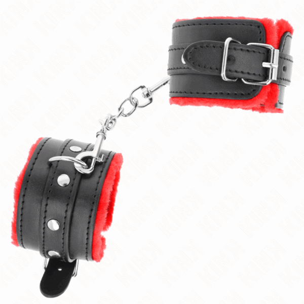 KINK - MUÑEQUERAS FORRADAS PREMIUM ROJO CON CORREA NEGRO AJUSTABLE 17-29 CM X 6 CM - Imagen 2