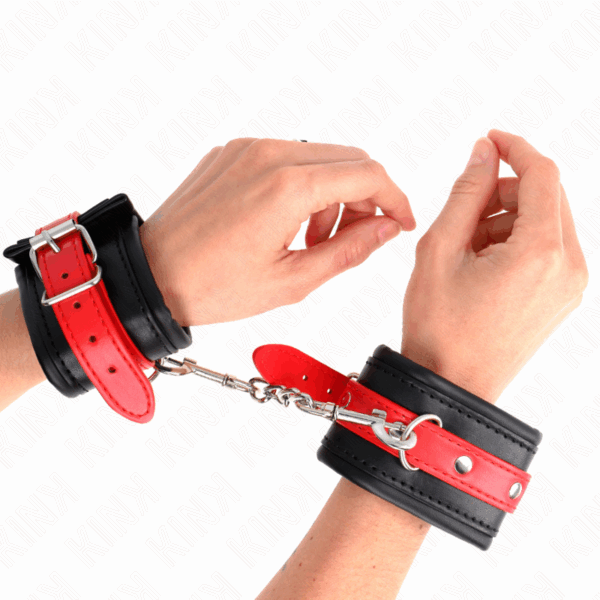 KINK - MUÑEQUERAS NEGRO CON CORREA ROJO AJUSTABLE 17-28 CM X 6 CM - Imagen 4