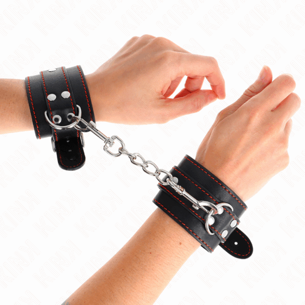 KINK - MUÑEQUERAS NEGRO CON DETALLES EN ROJO AJUSTABLE 20-28 CM X 5.5 CM - Imagen 3
