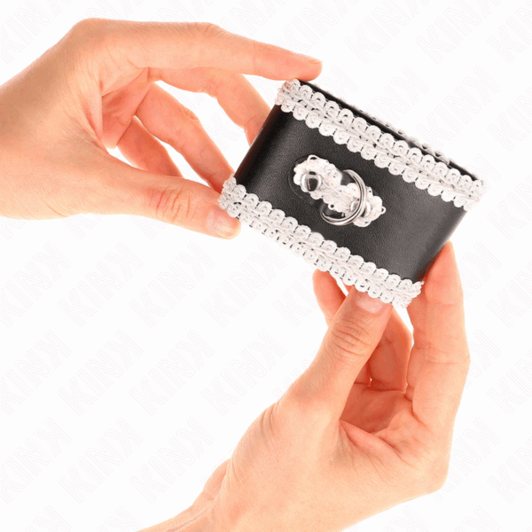 KINK - MUÑEQUERAS NEGRO CON ENCAJE DECORATIVO BLANCO AJUSTABLE 20-23 CM X 5.5 CM - Imagen 3