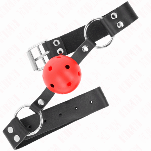 KINK - MORDAZA DE BOLA 4 CM TRANSPIRABLE CON DOBLE REMACHE ROJO 62 x 2.5 CM AJUSTABLE 42-58 CM - Imagen 2