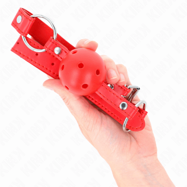KINK - MORDAZA DE BOLA 4 CM TRANSPIRABLE CON DOBLE REMACHE MODELO 1 ROJO 62 x 2.5 CM AJUSTABLE 42-58 CM - Imagen 4