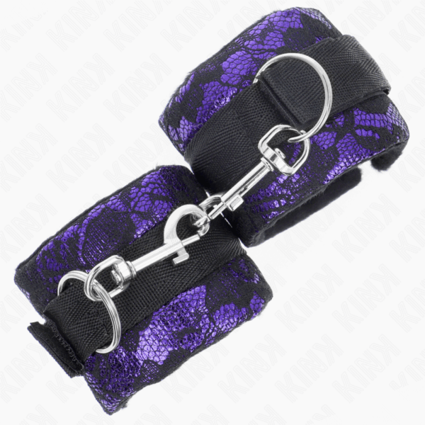 KINK - MUÑEQUERAS CORTAS DE ENCAJE TERCIOPELO Y UNIÓN DE NYLON VIOLETA/NEGRO 23 X 6.5 CM - Imagen 2