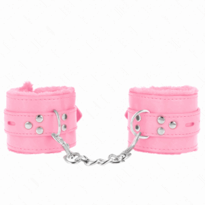 KINK - MUÑEQUERAS FORRADAS CON AGUJEROS CUADRADOS ROSA Y CORREA ROSA AJUSTABLE 17-29 CM X 6 CM